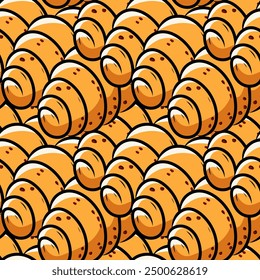 Seamless croissant pattern, in line art style in color, repeating pattern. Design for food packaging, sweets, coffee, cake, ice cream, cupcake, vector