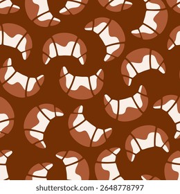 Seamless croissant pattern on brown background. Flat vector food illustration. Bakery and breakfast concept.