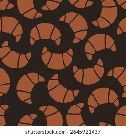Seamless croissant pattern on dark background. Flat vector food illustration. Bakery and breakfast concept. 