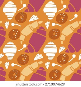 Patrón de croissant sin costuras con un estilo de panadería juguetón. 