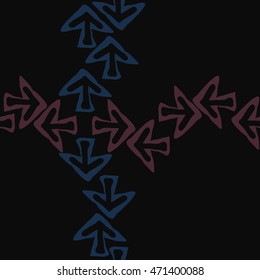 Seamless cross pattern with arrows , doodles,  object, sign,  , symbol, hole, spots, copy space. Hand drawn.