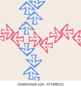 Seamless cross pattern with arrows , doodles,  object, sign,  , symbol, hole, spots, copy space. Hand drawn.