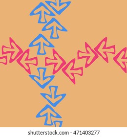 Seamless cross pattern with arrows , doodles,  object, sign,  , symbol, hole, spots, copy space. Hand drawn.