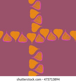 Seamless  cross pattern with  figs,ellipses, fruits, harvest, object, ellipses, grains, half, copy space . Hand drawn.
