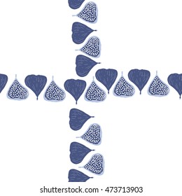 Seamless  cross pattern with  figs,ellipses, fruits, harvest, object, ellipses, grains, half, copy space . Hand drawn.