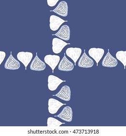 Seamless  cross pattern with  figs,ellipses, fruits, harvest, object, ellipses, grains, half, copy space . Hand drawn.