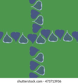 Seamless  cross pattern with  figs,ellipses, fruits, harvest, object, ellipses, grains, half, copy space . Hand drawn.