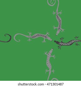 Seamless  cross  pattern with lizards, reptile, zigzag, object, ellipses,  copy space . Hand drawn.