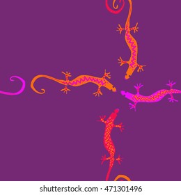 Seamless  cross  pattern with lizards, reptile, zigzag, object, ellipses,  copy space . Hand drawn.