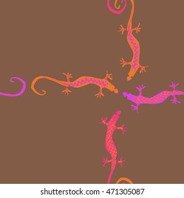 Seamless  cross  pattern with lizards, reptile, zigzag, object, ellipses,  copy space . Hand drawn.