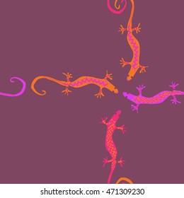 Seamless  cross  pattern with lizards, reptile, zigzag, object, ellipses,  copy space . Hand drawn.