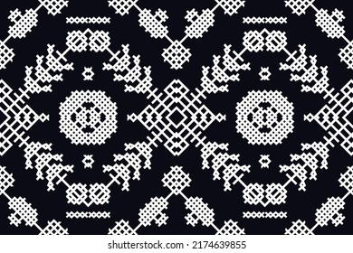 Seamless Cross stitch pattern.black and white tone.geometric ethnic oriental pattern traditional background.Aztec style,abstract,vector illustration.design for texture,fabric,clothing,wrapping,print.