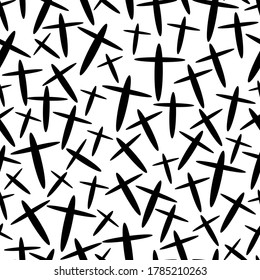 Seamless crosses pattern. Vector seamless pattern.Abstract background with brush strokes.Hipster monochrome texture with crosses or pluses. Trendy graphic design. scandinavian style. vintage plus 