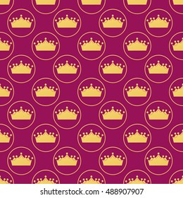 Seamless crown pattern on violet background. Vector illustration