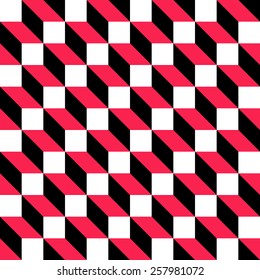 Seamless Cube Pattern. Abstract Black and Red Background. Vector Regular Texture