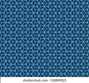 Seamless cube pattern. Geometric fashion design. Vector illustration. For wallpaper, invitation. Blue color