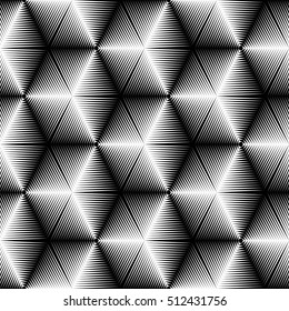 Seamless Cube and Stripe Pattern. Abstract Monochrome Gradient Background. Vector Regular Symmetric  Texture