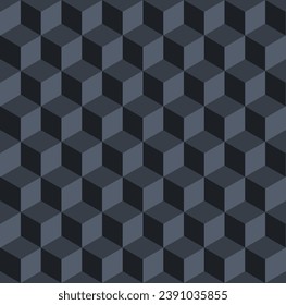 Seamless cube vector pattern. Embossed cuboid hexagonal tile pattern. Modern fashion ornament design. Dark grey pattern.