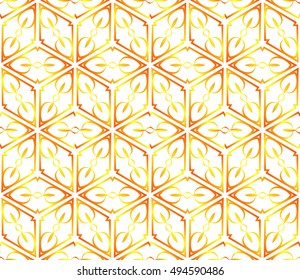 Seamless cubes with ornament. Abstract vector illustration. yellow orange gradient color. For the design, printing, wallpaper