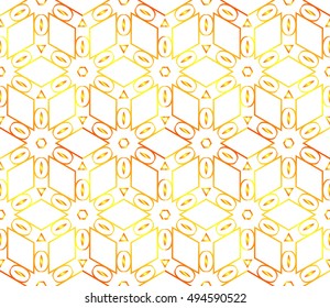 Seamless cubes with ornament. Abstract vector illustration. yellow orange gradient color. For the design, printing, wallpaper