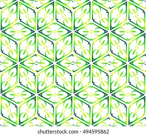 Seamless cubes with ornament. Abstract vector illustration. green gradient color. For the design, printing, wallpaper