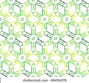 Seamless cubes with ornament. Abstract vector illustration. green gradient color. For the design, printing, wallpaper