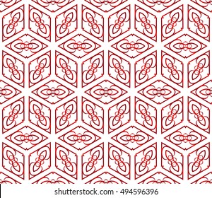Seamless cubes with ornament. Abstract vector illustration. red gradient color.