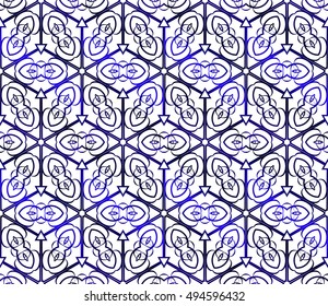 Seamless cubes with ornament. Abstract vector illustration. blue gradient color.
