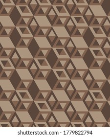 Seamless Cubes Pattern. 3d brown vector geometric wallpaper, cube pattern background. Optical illusion.Modern Graphic Design