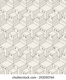 Seamless Cubes Pattern. Abstract Geometrical City Background. Monochrome Modern Art Texture