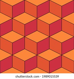 Seamless cubes pattern. Ethnic ornament. Geometric background. Tribal wallpaper. Lozenges image. Cubic motif. Ancient mosaic. Digital paper. Diamonds web design. Rhombuses textile print. Vector.