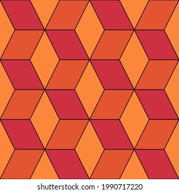 Seamless cubes pattern. Ethnic ornament. Geometric background. Tribal wallpaper. Lozenges image. Cubic motif. Ancient mosaic. Digital paper. Diamonds web design. Rhombuses textile print. Vector work