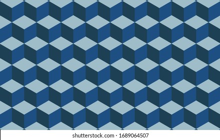 Seamless cubes pattern. Vector illustration. Retro style.  Blue gradient color.