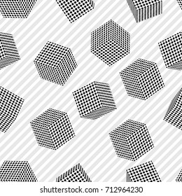 seamless cubes, squares, points, black circles, 3d, white, halftone, pattern, texture. strip