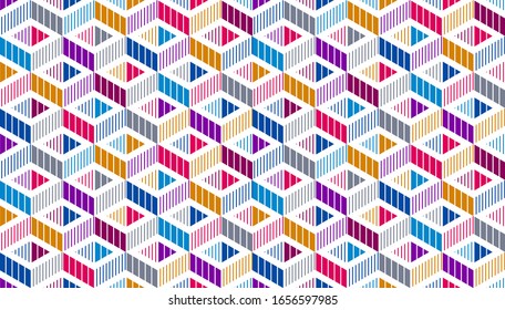 Seamless cubes vector background, lined boxes repeating tile pattern, 3D architecture and construction, geometric design.