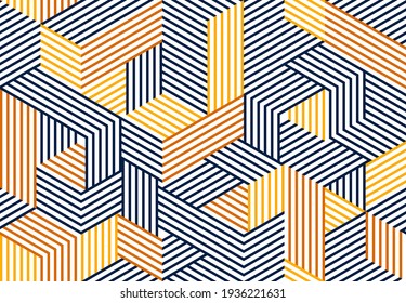 Seamless cubes vector background, lined boxes repeating tile pattern, 3D architecture and construction, geometric design.