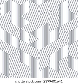 Seamless cubes vector background, lined boxes repeating tile pattern, 3D architecture and construction, geometric design.