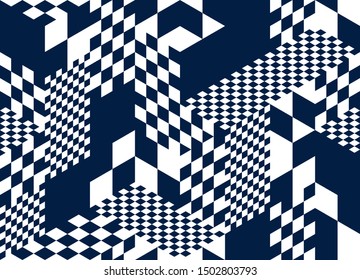 Seamless cubes vector background, rhombus and triangles boxes repeating tile pattern, 3D architecture and construction, geometric design.
