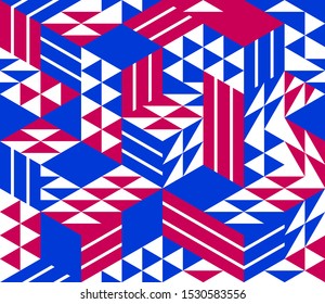Seamless cubes vector background, rhombus and triangles boxes repeating tile pattern, 3D architecture and construction, geometric design.