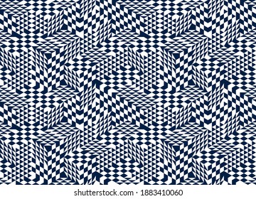 Seamless cubes vector background, rhombus and triangles boxes repeating tile pattern, 3D architecture and construction, geometric design.
