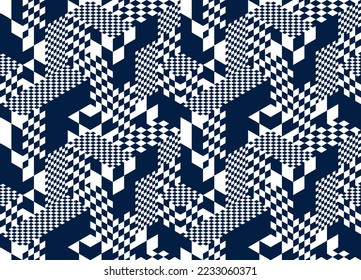 Seamless cubes vector background, rhombus and triangles boxes repeating tile pattern, 3D architecture and construction, geometric design.