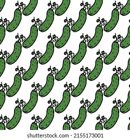 Seamless cucumber pattern. Colored cucumber background. Doodle vector illustration with cucumber