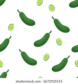 Seamless cucumber pattern on white background