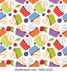 Seamless Cupcake And Berries Pattern Background