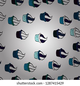 Seamless with cupcake. For food poster design on white, black and blue. Vector illustration. Wrapping paper.