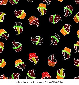 Seamless with cupcake. For food poster design on black, brown and white. Vector illustration. Wrapping paper.