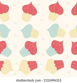 Seamless cupcake hand-drawn line pattern. Food