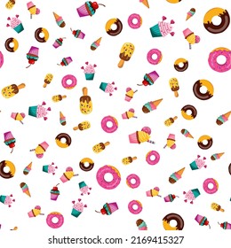 seamless cupcake and ice cream pattern. vector illustration on a white background.