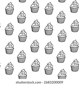 Seamless cupcake pattern black and white