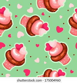 Seamless cupcake pattern for Valentine's Day